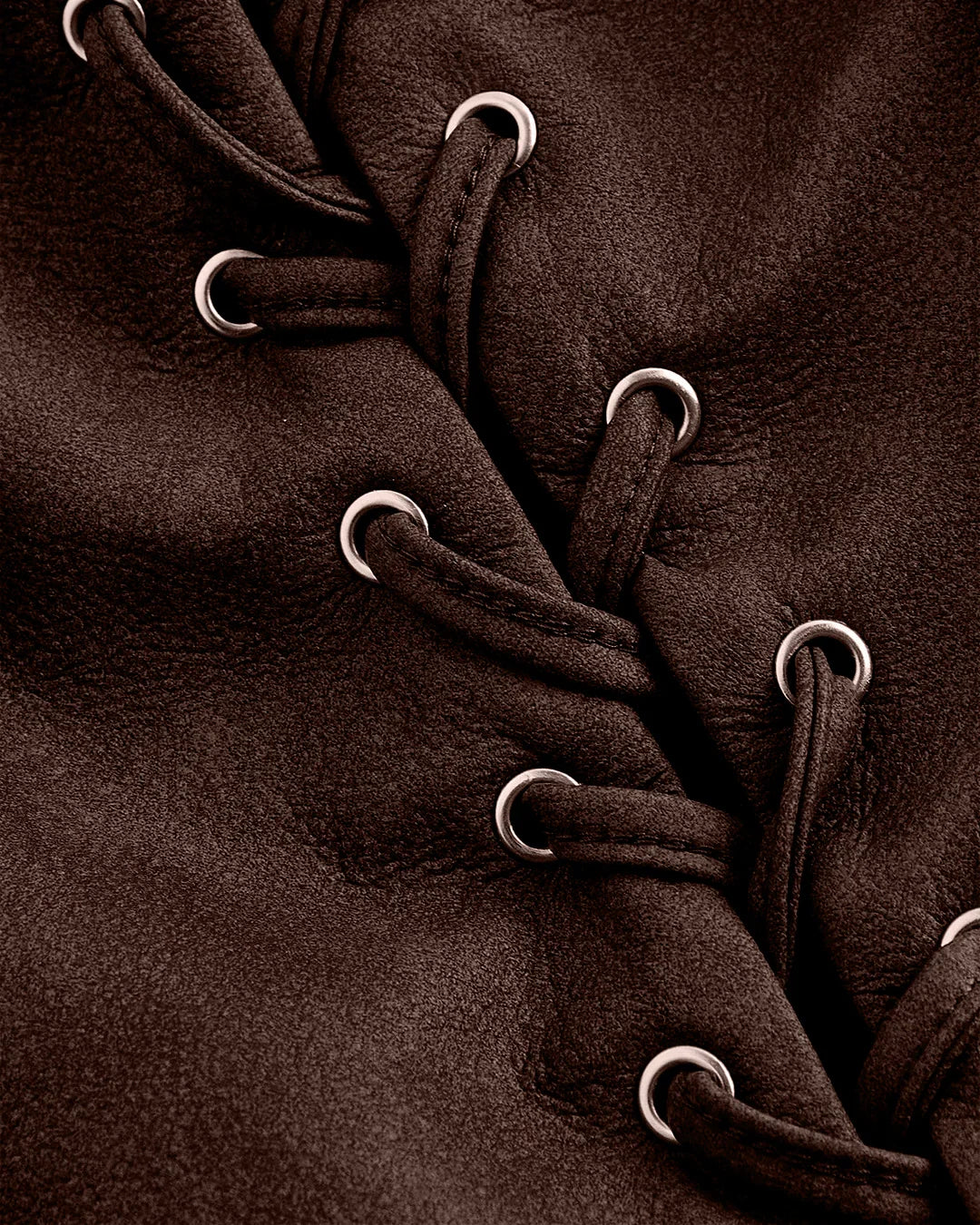 Lace Up Front Fitted Sleeveless Top in Brown
