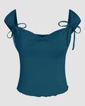 Tie Strap Sweetheart Neck Sleeveless Top in Teal Blue