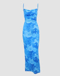 Spaghetti Strap Cowl Neck Floral Print Maxi Dress