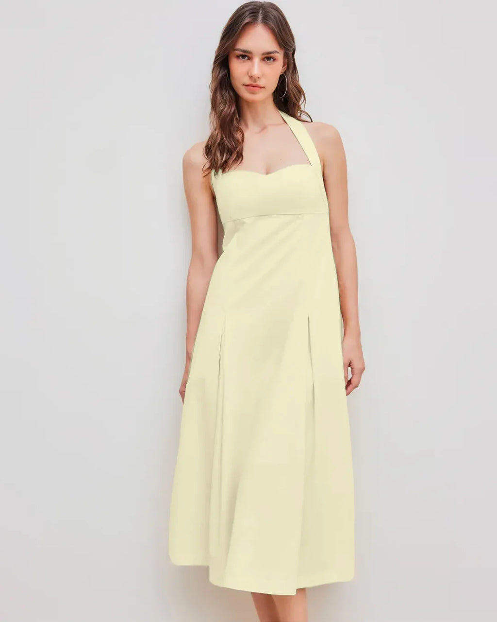 Square Neck Gathered Waist Midi Dress in French Vanilla