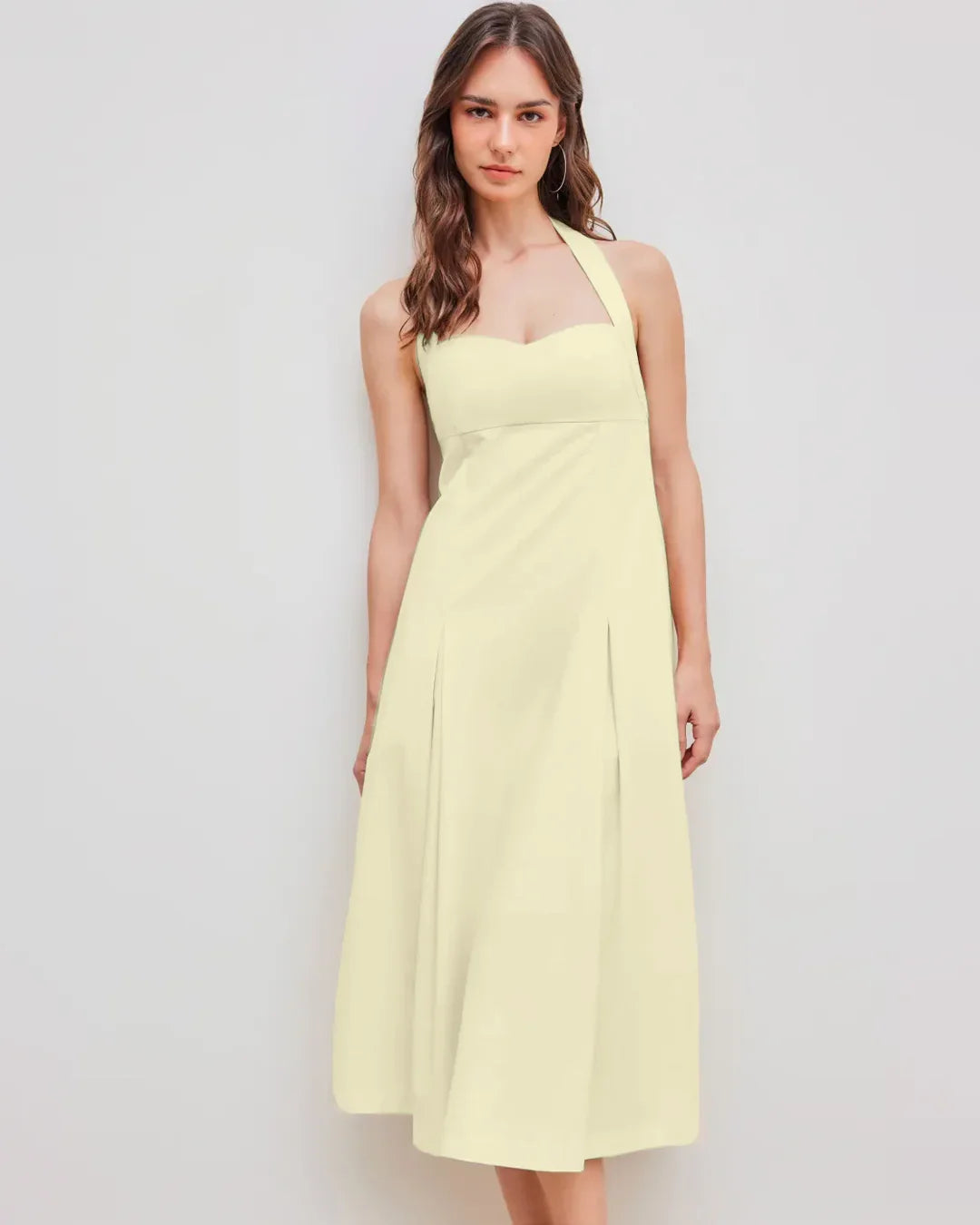 Square Neck Gathered Waist Midi Dress in French Vanilla