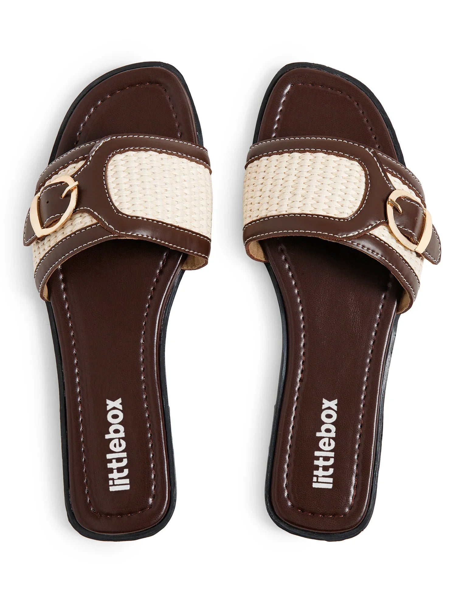 Brown & Beige Colorblocked Buckle Strap Sandals