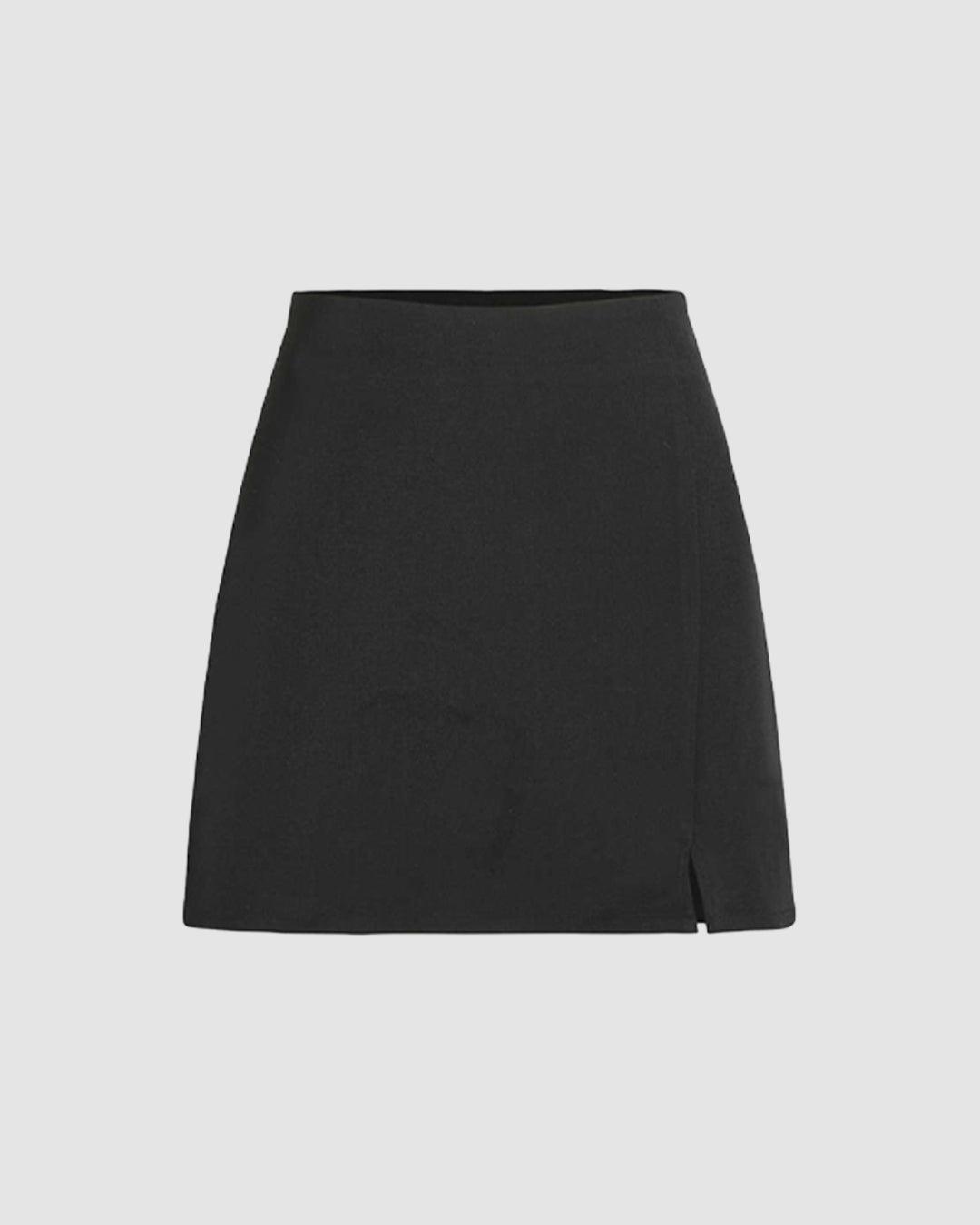 Solid Button Front Crop Vest Blazer & Split Skirt