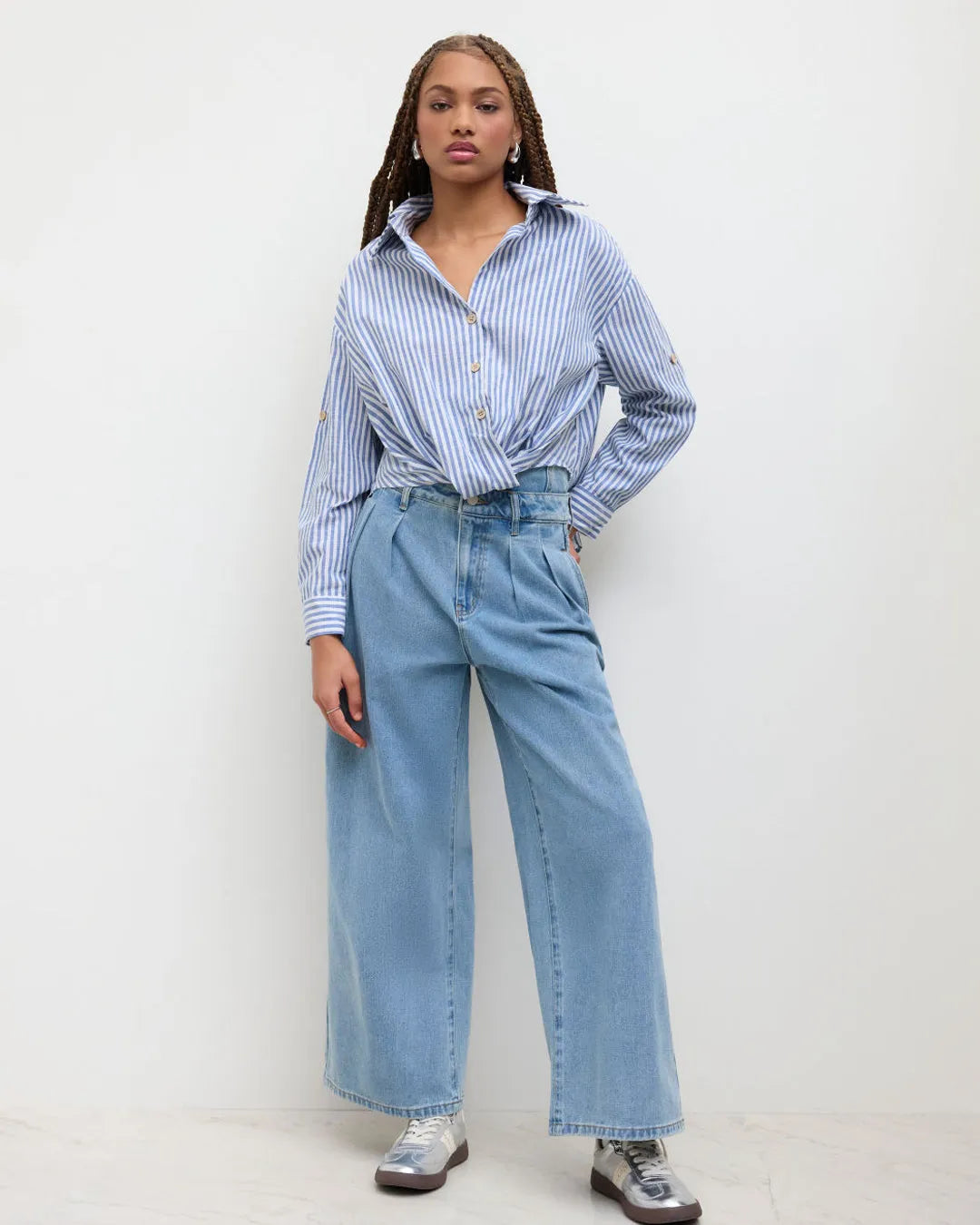 Casual Collared Shirt with Front Knot