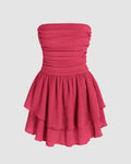 Solid Ruched Bust Ruffle Tube Dress In Pink