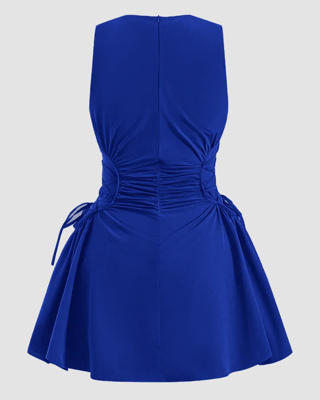 Ruched Side Sleeveless Fit & Flare Mini Dress in Surf