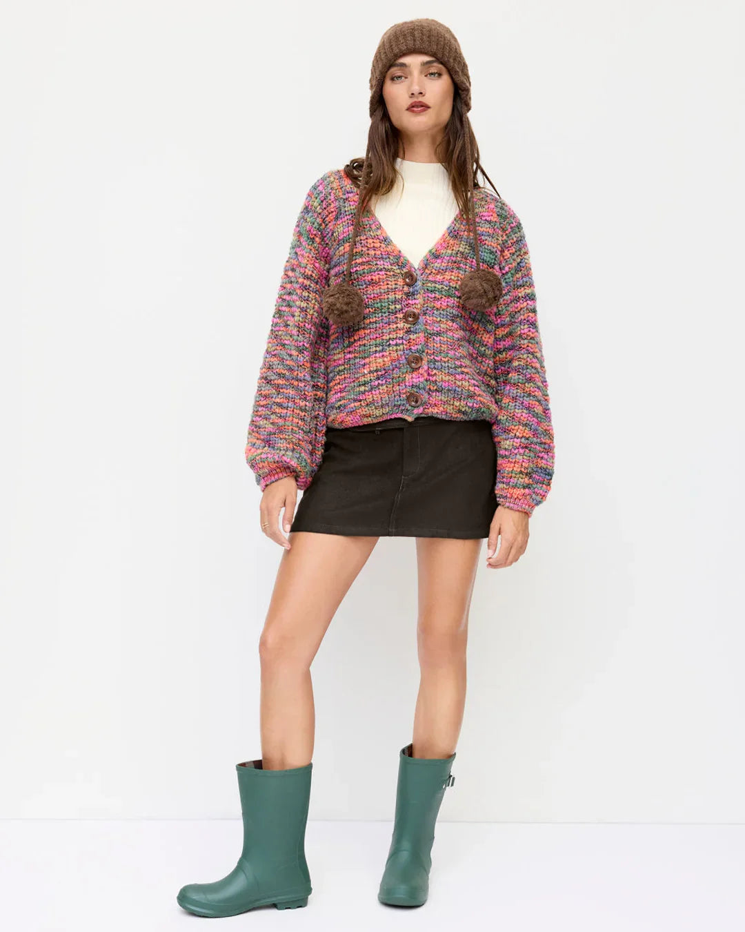 Suede Low Rise Solid Button Mini Skirt in Coco