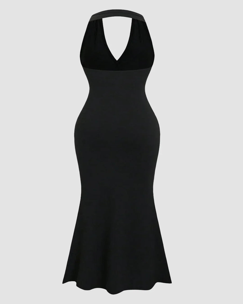 Solid Color Halter Backless Black Mermaid Dress Curve & Plus