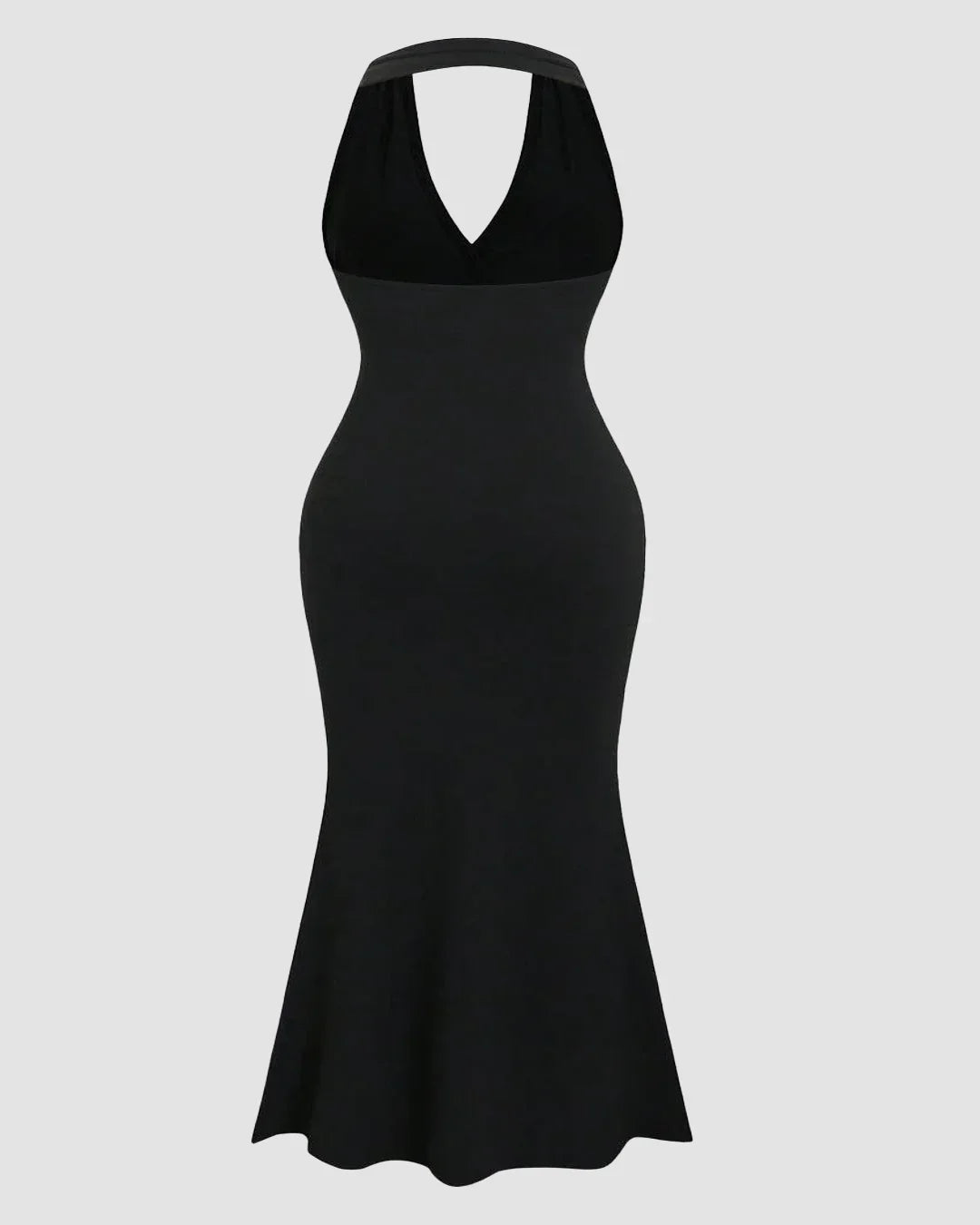 Solid Color Halter Backless Black Mermaid Dress Curve & Plus