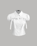 White Puff Sleeve Bow Detail Shirt Top