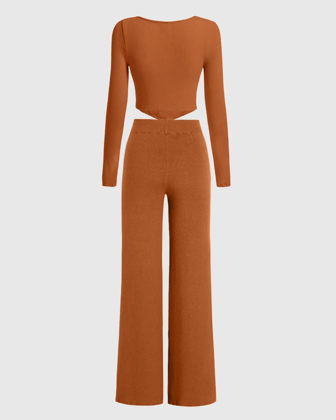 Burnt Orange Summer Ribbed Top & Trouser Coord Set