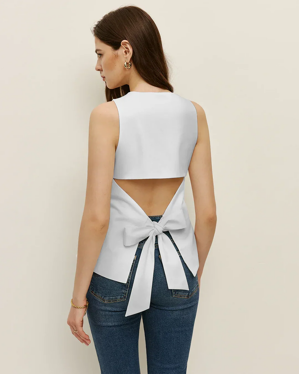 Sleeveless Button Down Structured Peplum Top in White