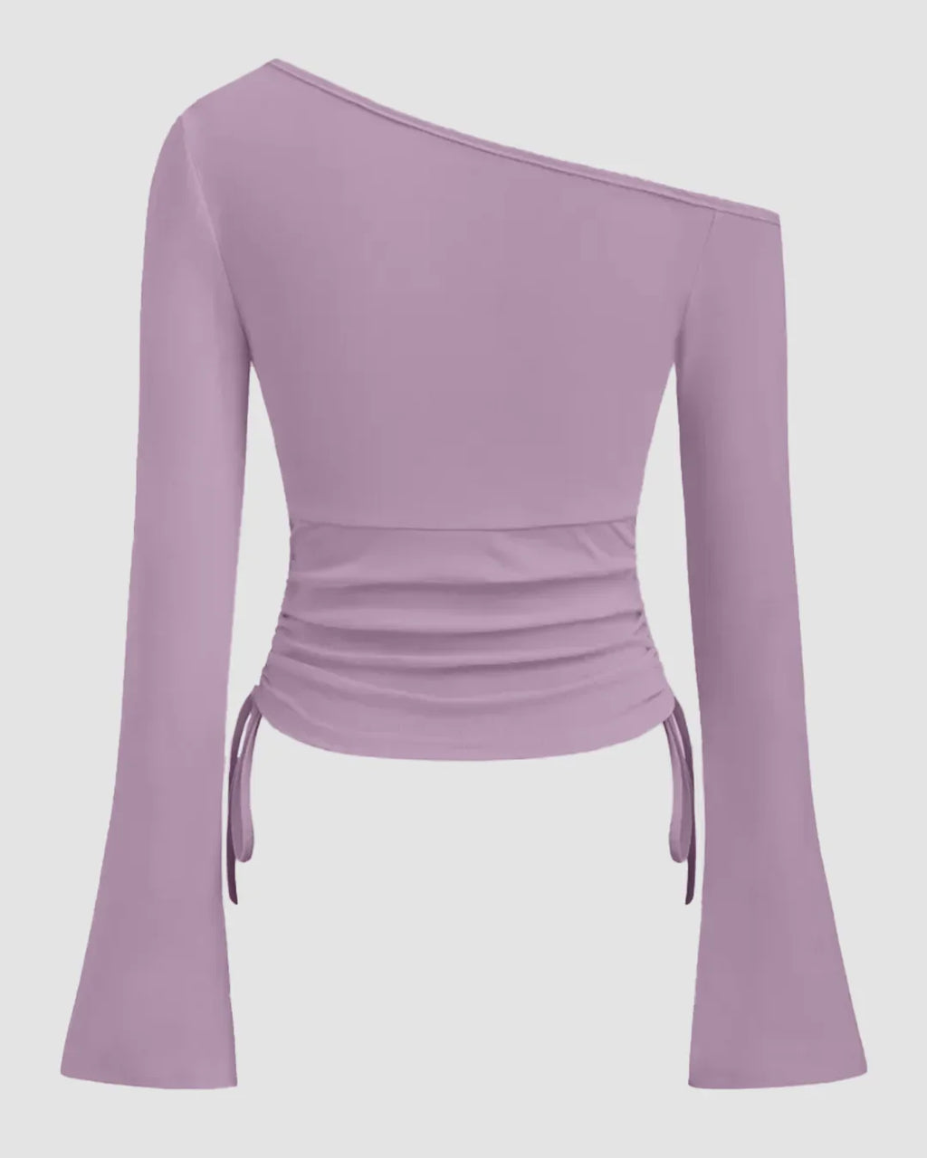 One Shoulder Ruched Asymmetric Full Sleeve Top in Lilac