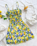 Citrus Bloom Ruched Bust Mini Dress