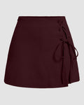Side Lace-Up Wrap Mini Skirt in Chocolate