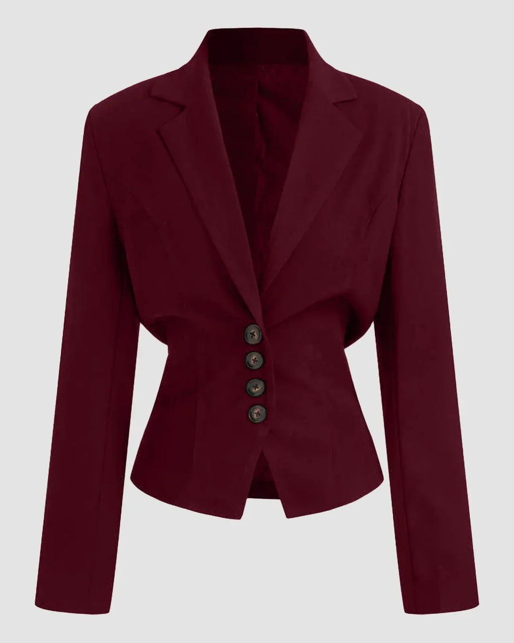 Woven Collar Solid Lace Up Button Blazer In Burgundy