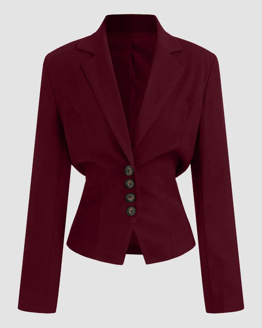 Woven Collar Solid Lace Up Button Blazer In Burgundy