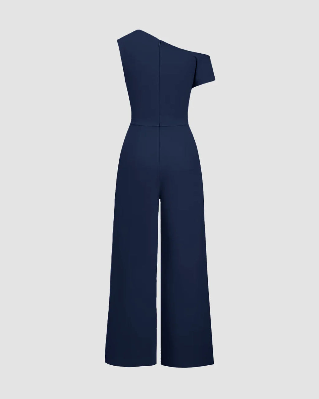 One-Shoulder Draped Wide-Leg Jumpsuit in Navy Blue