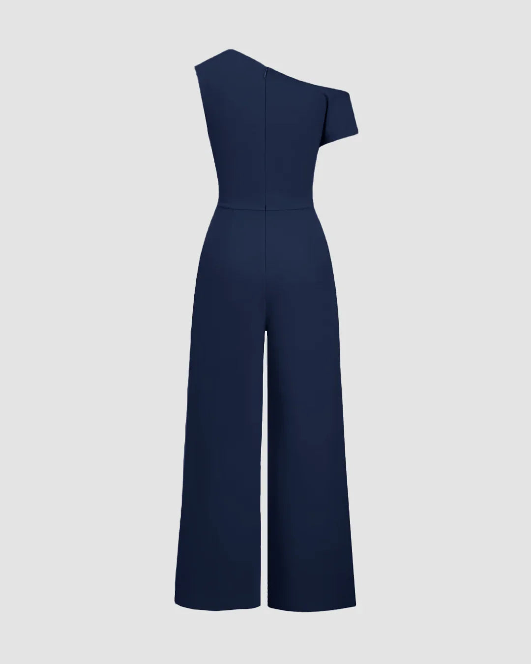 One-Shoulder Draped Wide-Leg Jumpsuit in Navy Blue