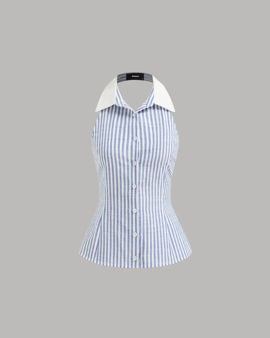 Striped Sleeveless Shirt Collar Top in Blue and White