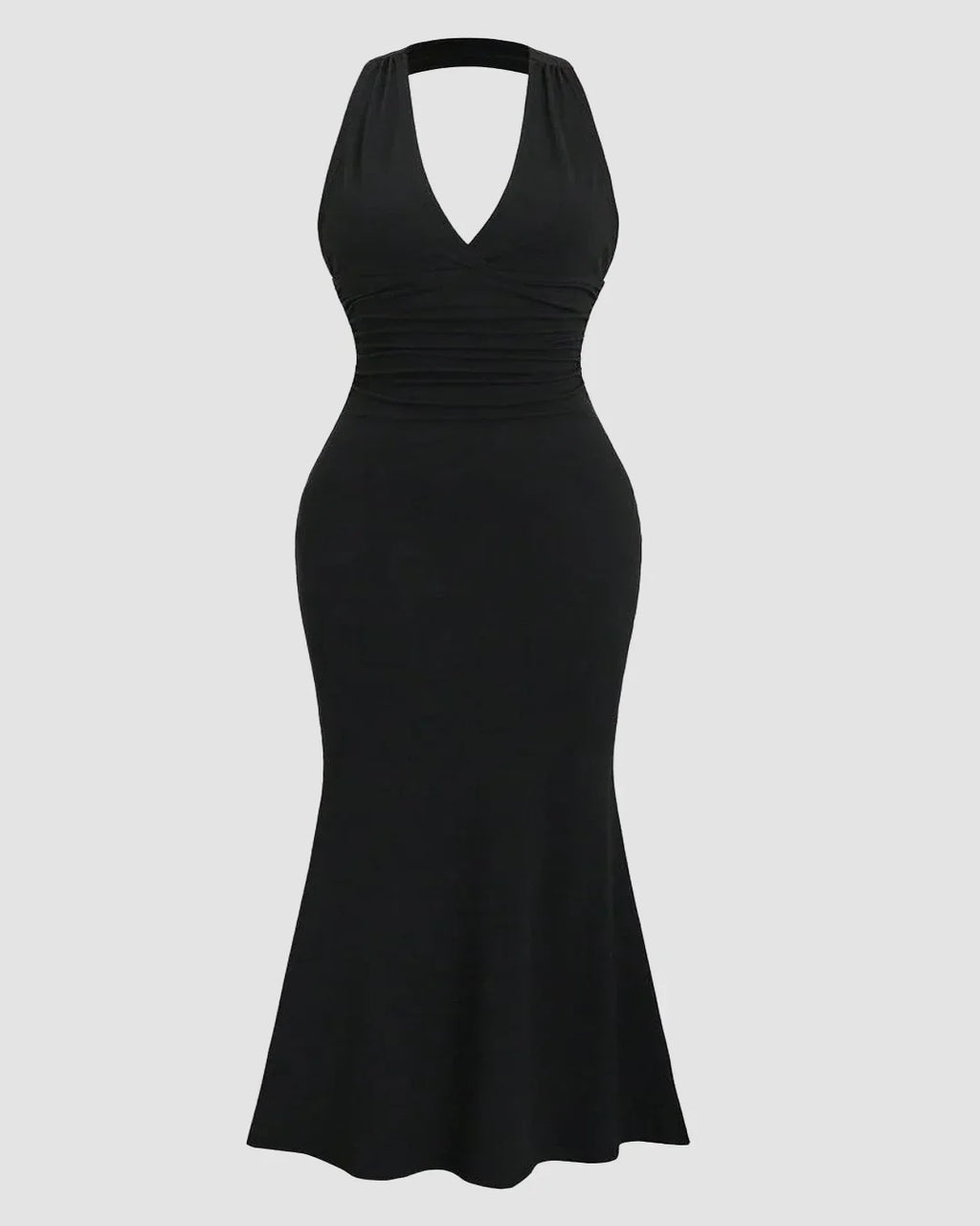 Solid Color Halter Backless Black Mermaid Dress Curve & Plus