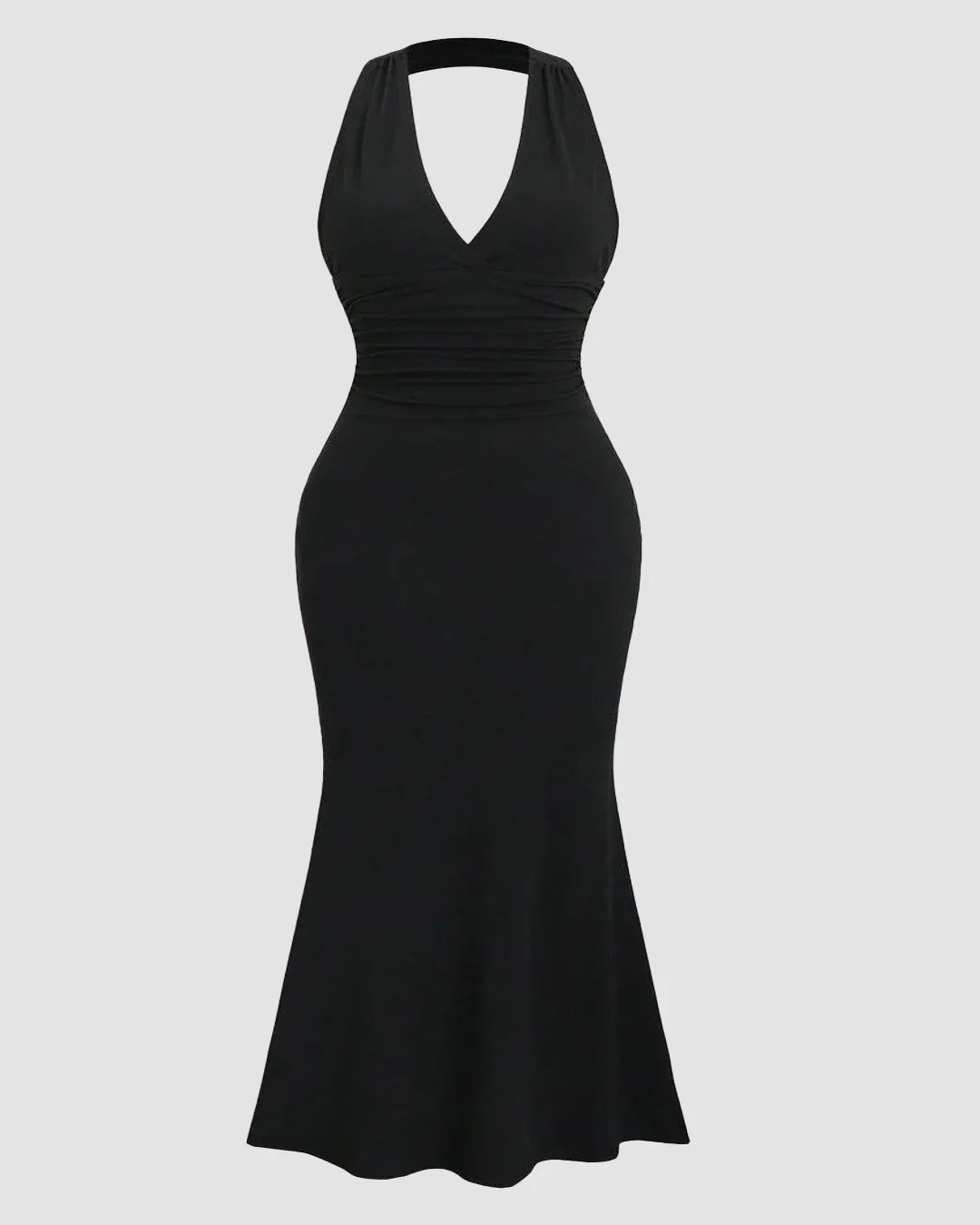 Solid Color Halter Backless Black Mermaid Dress Curve & Plus