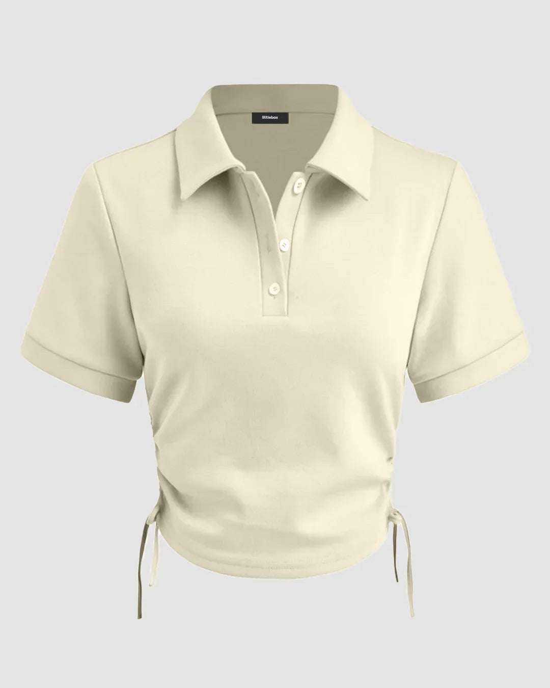 Collar Neck Ruched Side Crop Top in Apricot