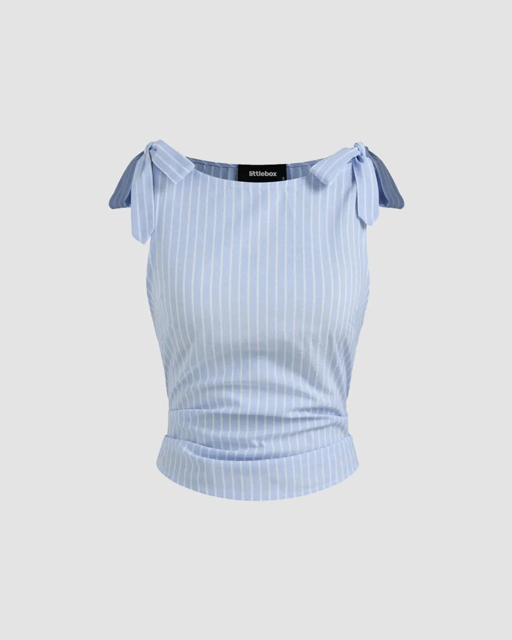 Boat Neckline Striped Bowknot Ruched Tank Top