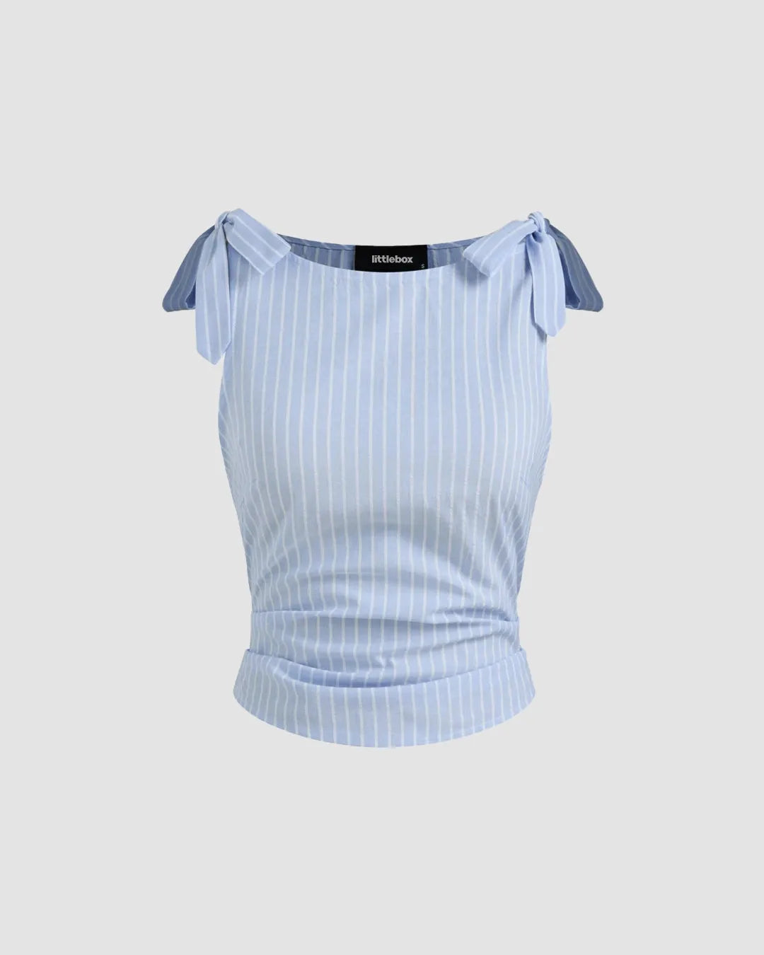Boat Neckline Striped Bowknot Ruched Tank Top