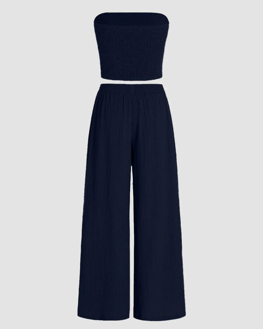 Off Shoulder Crop Top And Wide Leg Pant In Navy Blue
