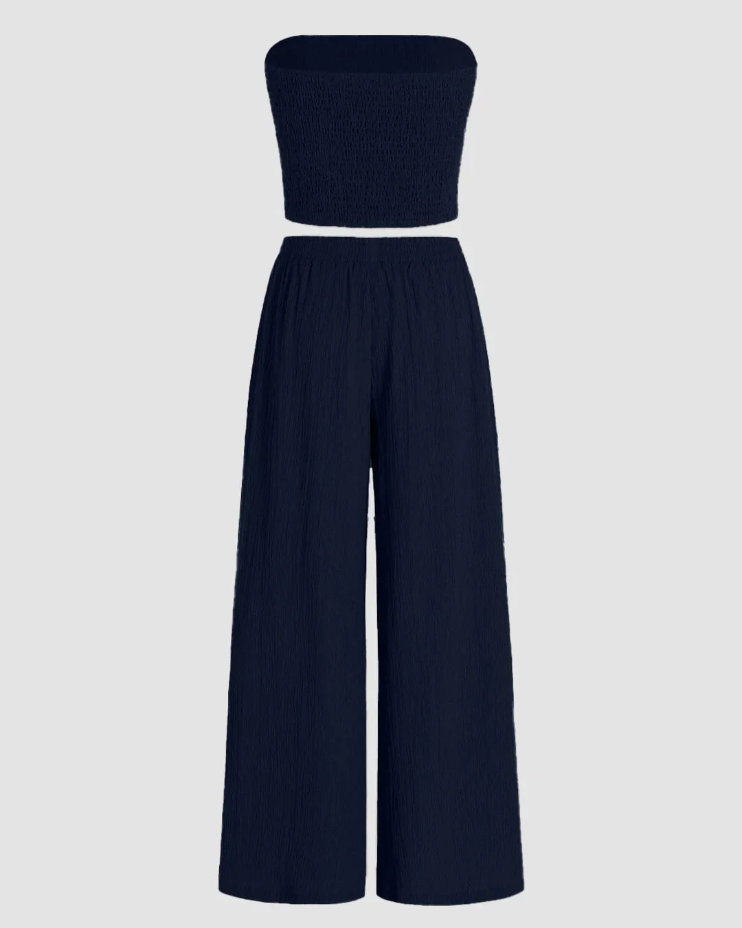 Off Shoulder Crop Top And Wide Leg Pant In Navy Blue
