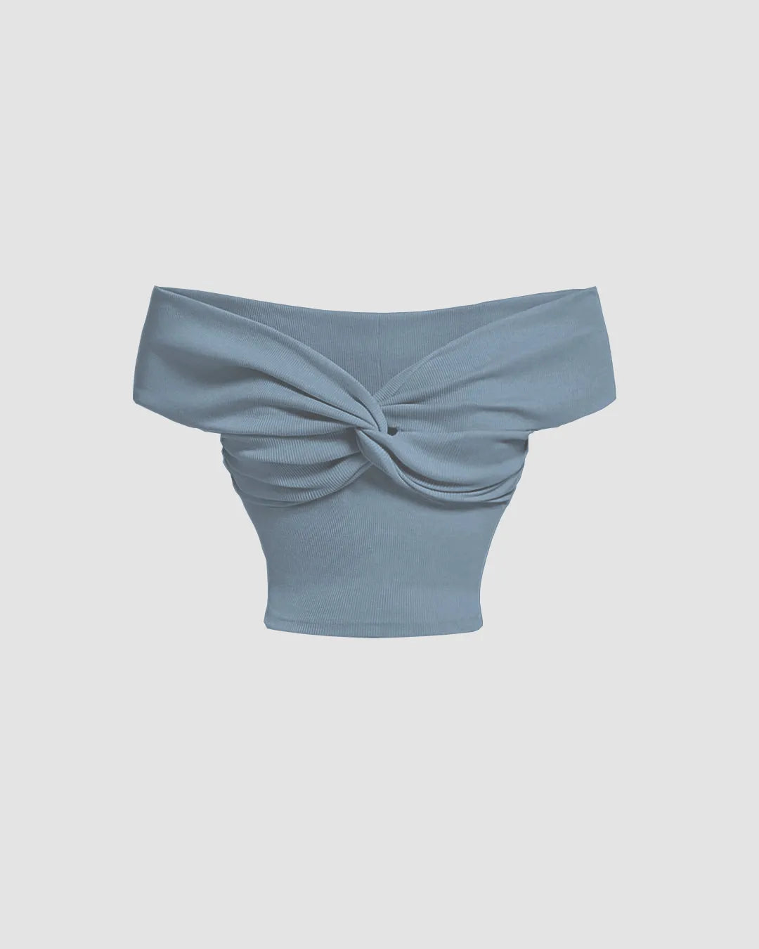 Off-Shoulder Soft Ribbed Knit Crop Top In Dusty Blue
