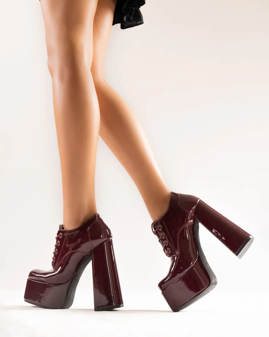 Chunky High Platform Ankle Heel Boots in Cherry
