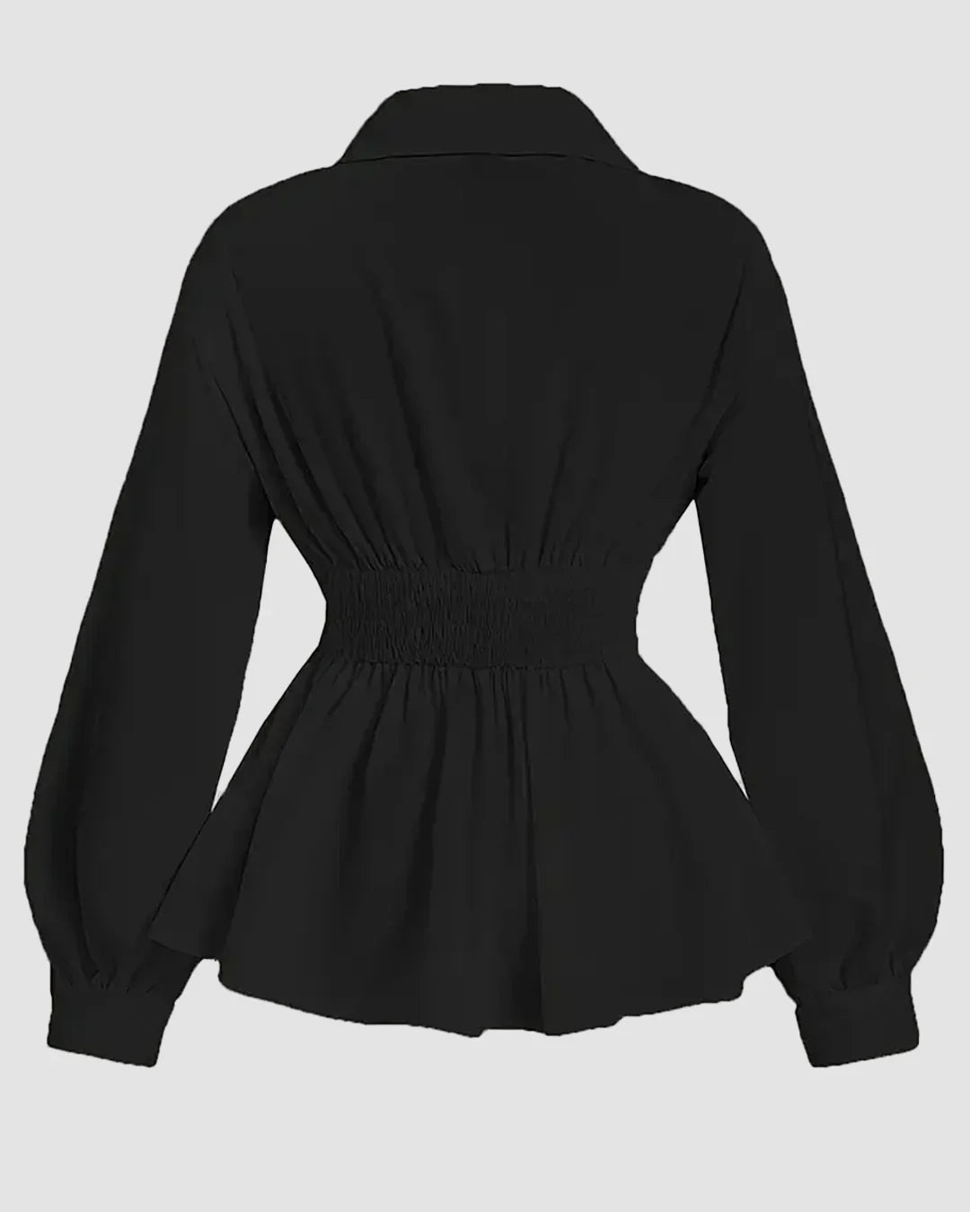 Pleated Peplum Collar Full Sleeve Top in Black