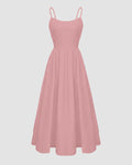 Powder Pink Spaghetti Strap Fit & Flare Midi Dress