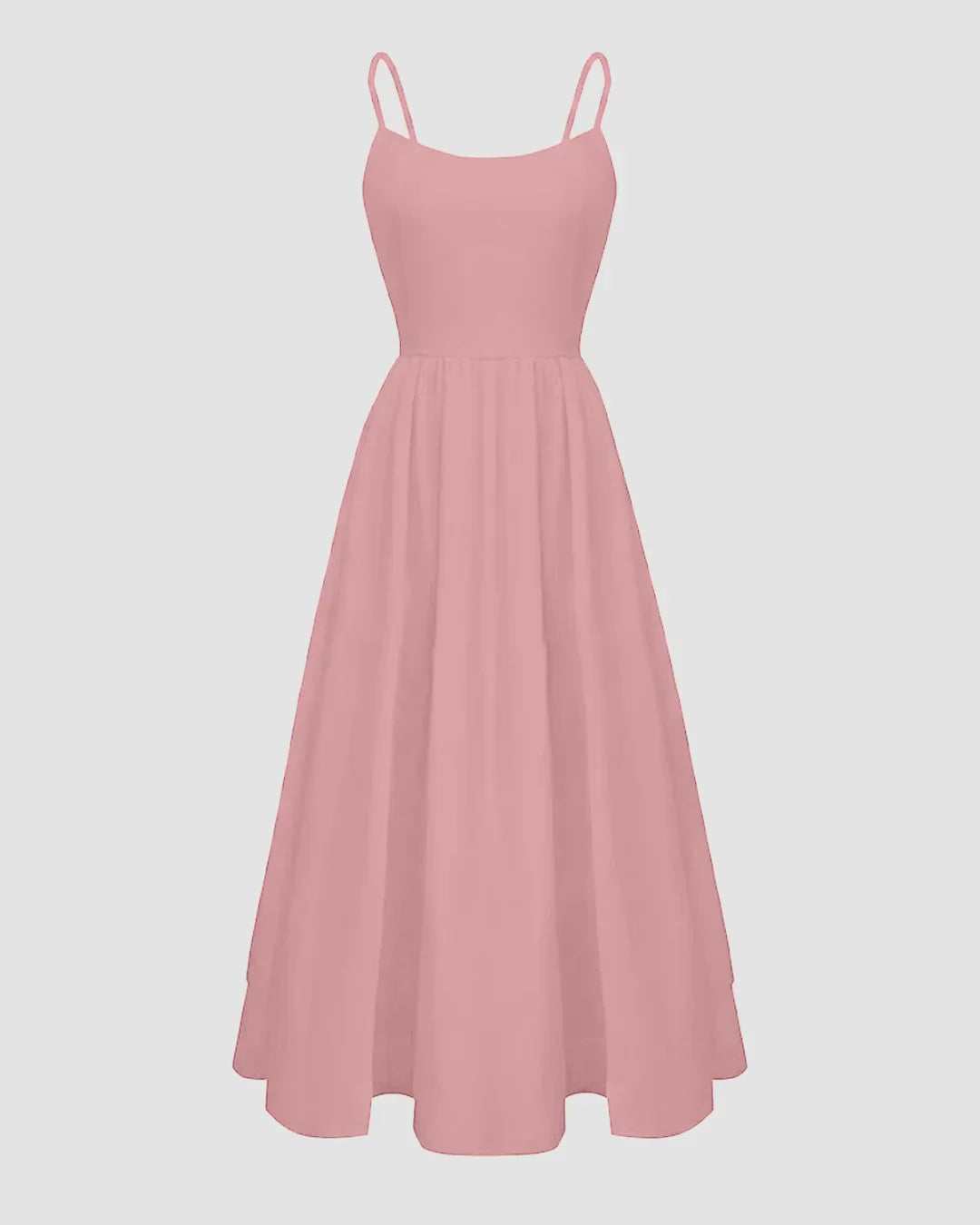Powder Pink Spaghetti Strap Fit & Flare Midi Dress