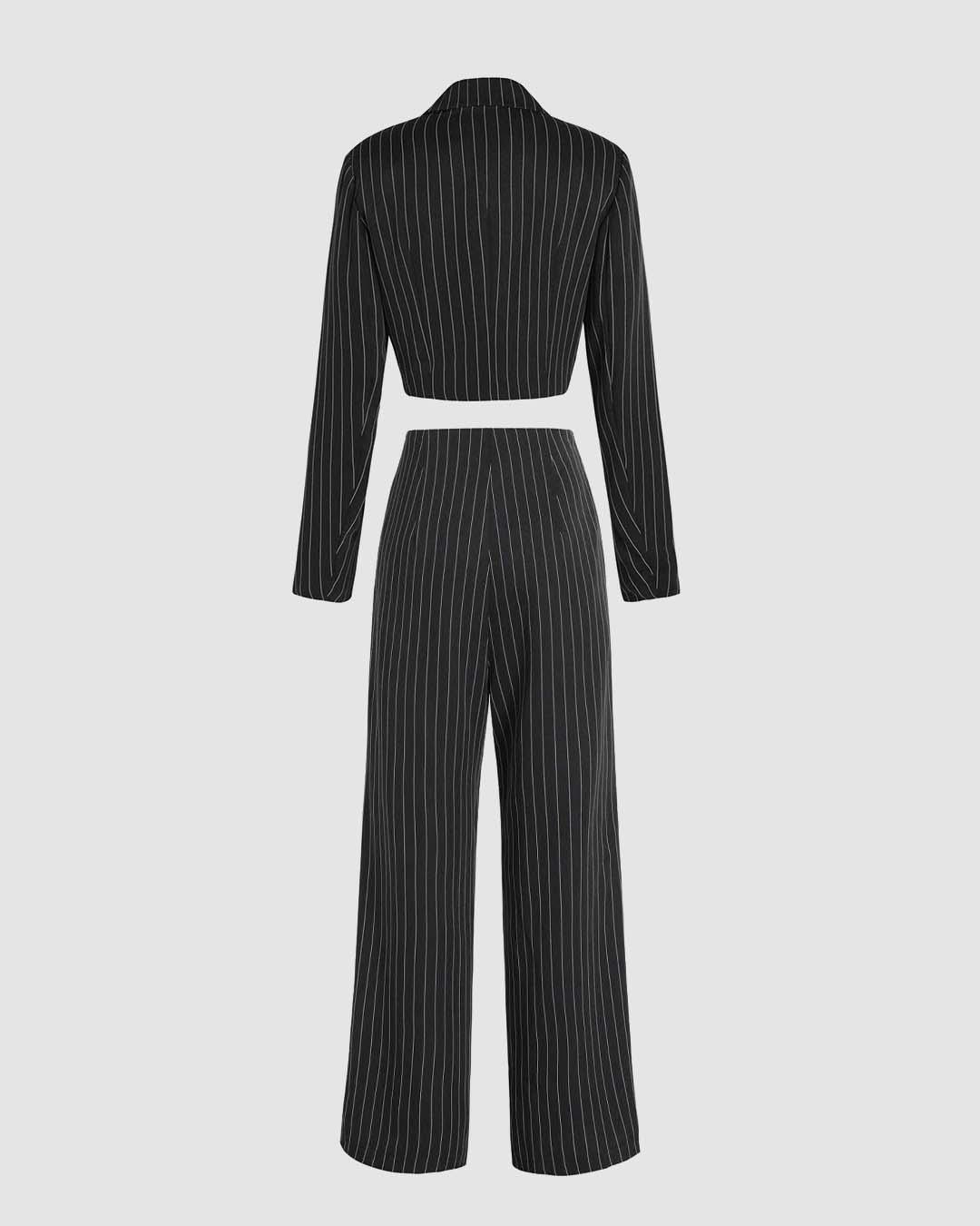 Set Of Two : Striped Print Cropped Jacket and Pants