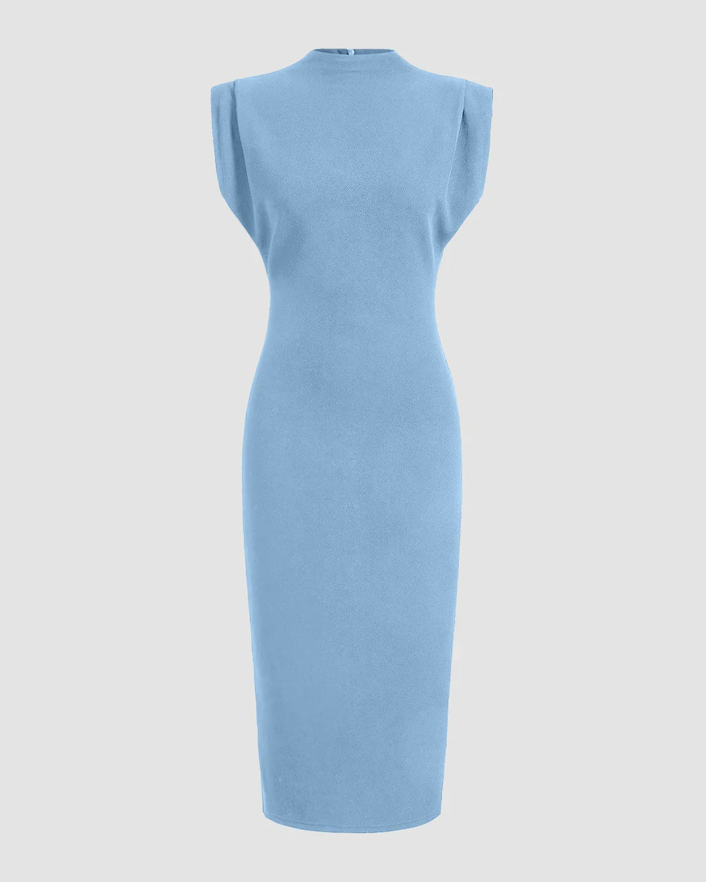Powder Blue Structured Shoulder Bodycon Midi Dress