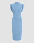 Powder Blue Structured Shoulder Bodycon Midi Dress