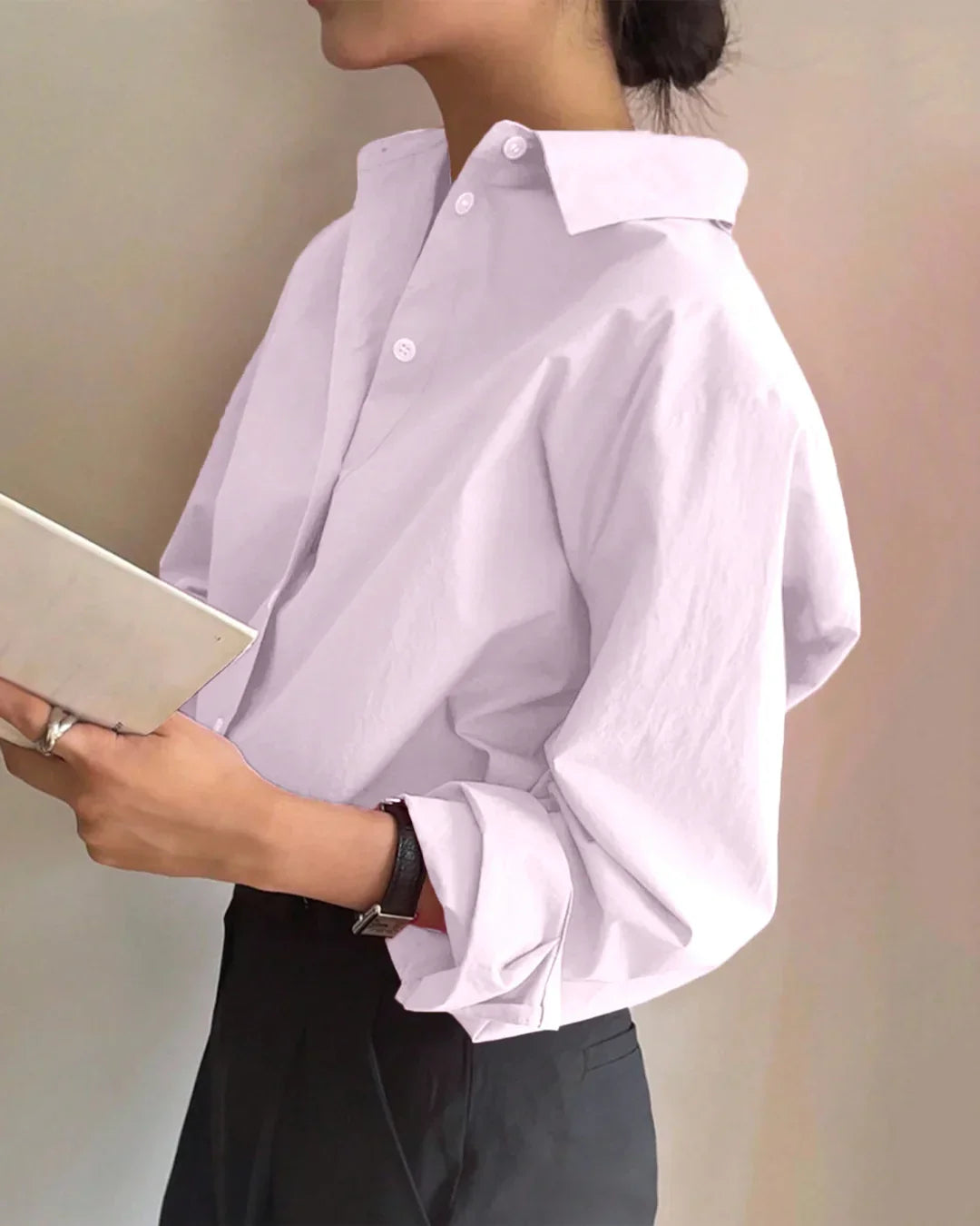 Relaxed Fit Baby Pink Collared Shirt with Drop Shoulders