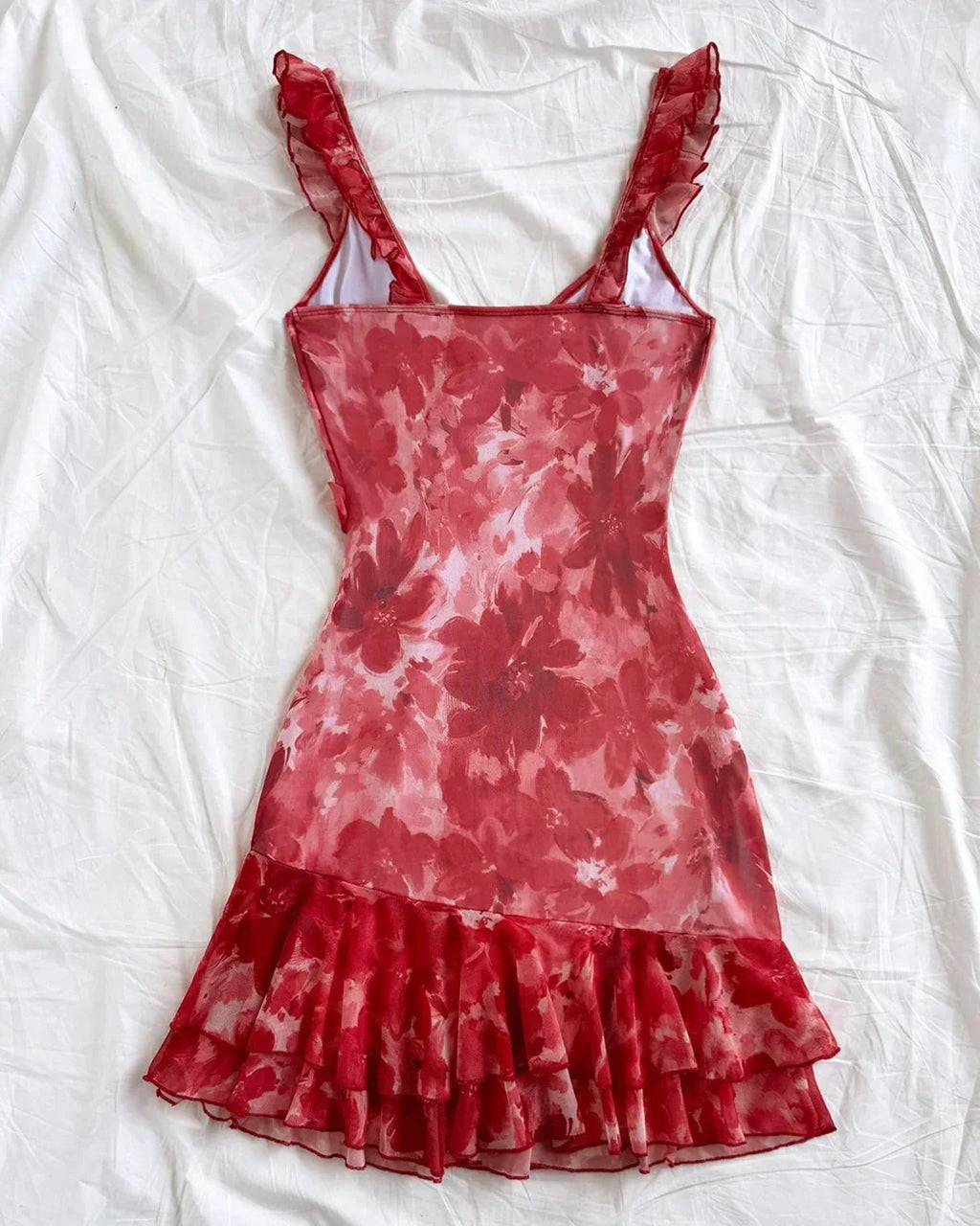 Sweetheart Neck Ruffle Strap Ruched Mini Dress