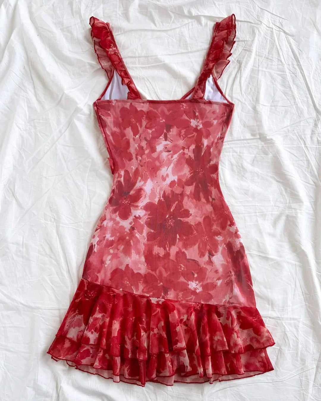 Sweetheart Neck Ruffle Strap Ruched Mini Dress