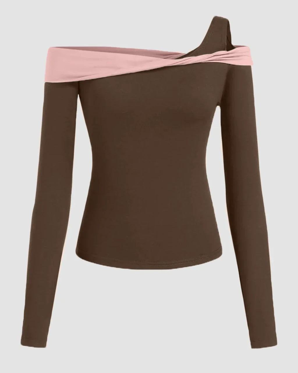 Rose and Brown Color block Off Shoulder Full Sleeve Top