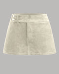 Suede Low Rise Solid Button Mini Skirt in Beige