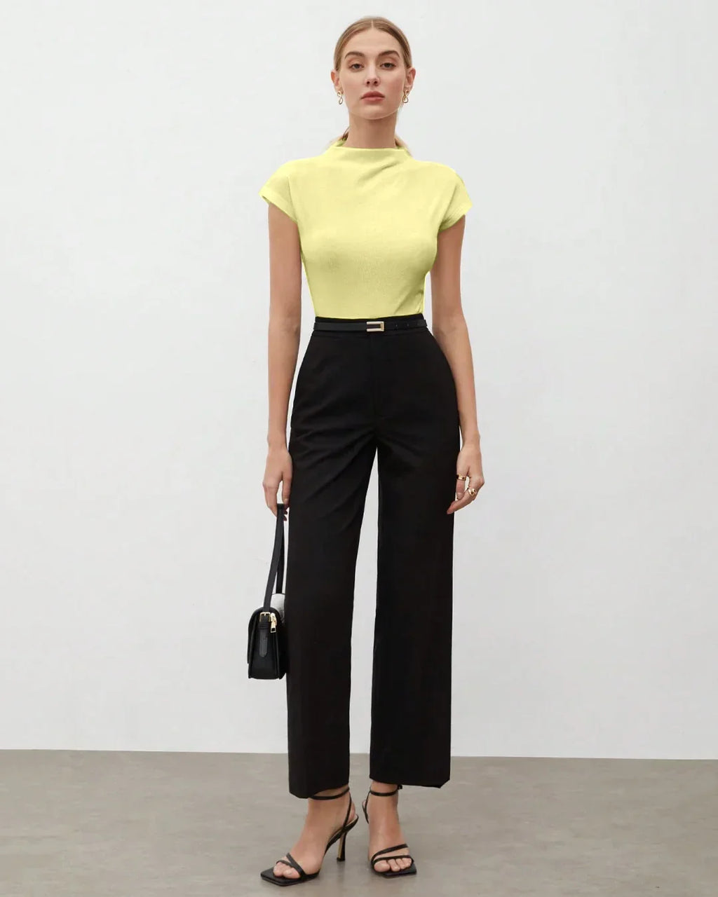 Mock Neck Cap Sleeve Fitted Top in Vanilla