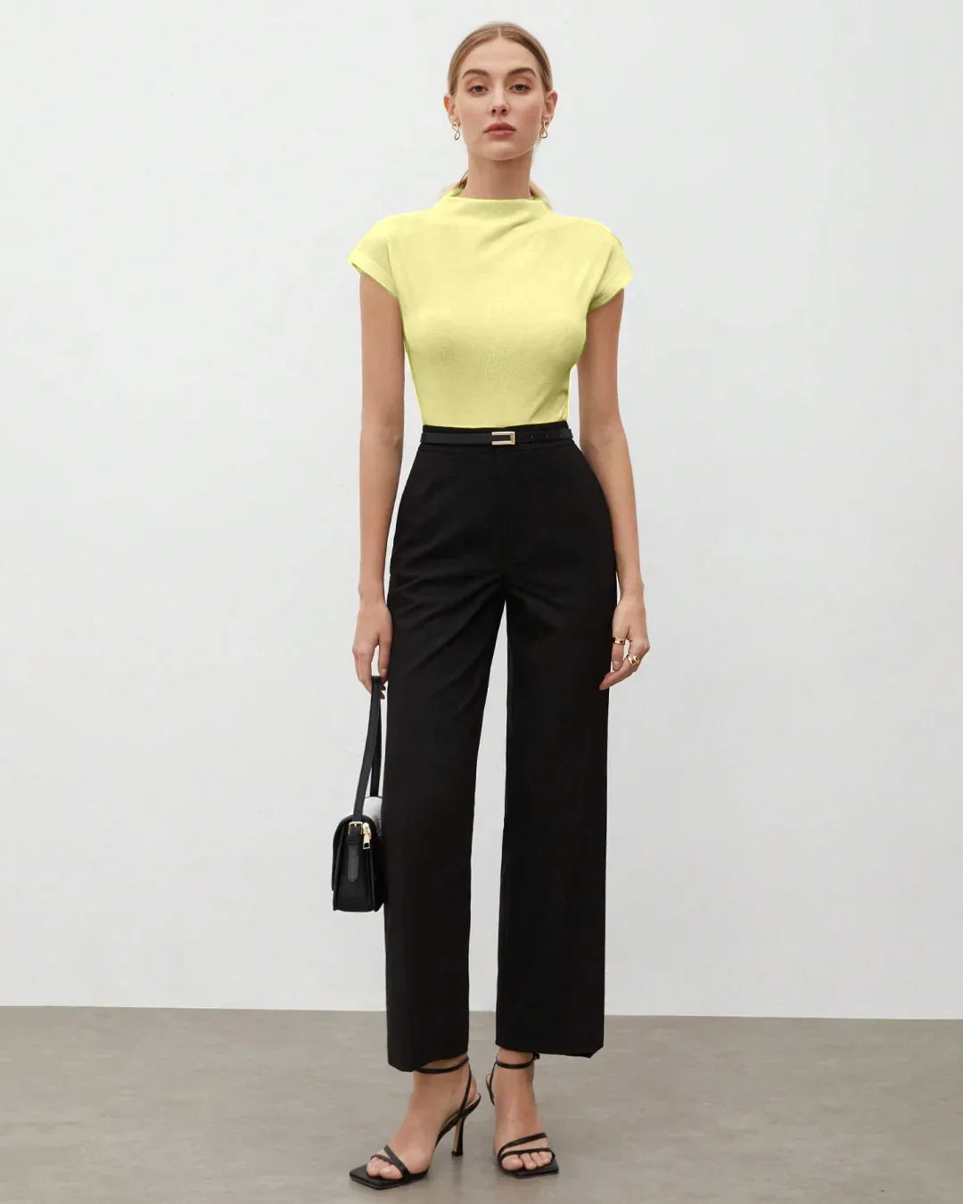 Mock Neck Cap Sleeve Fitted Top in Vanilla