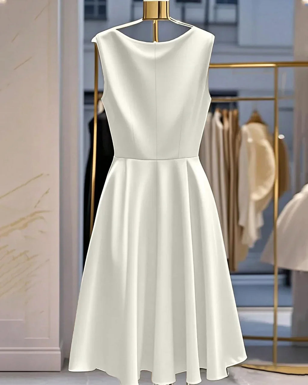 Women's Elegant Solid Color Waist Cinched cowl neck in Off- White
