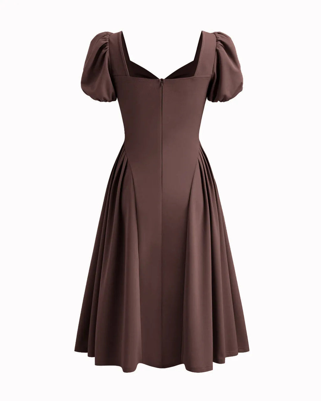 Sweetheart Neckline Solid Twist Pleated Midi Dress In Chocolate Brown