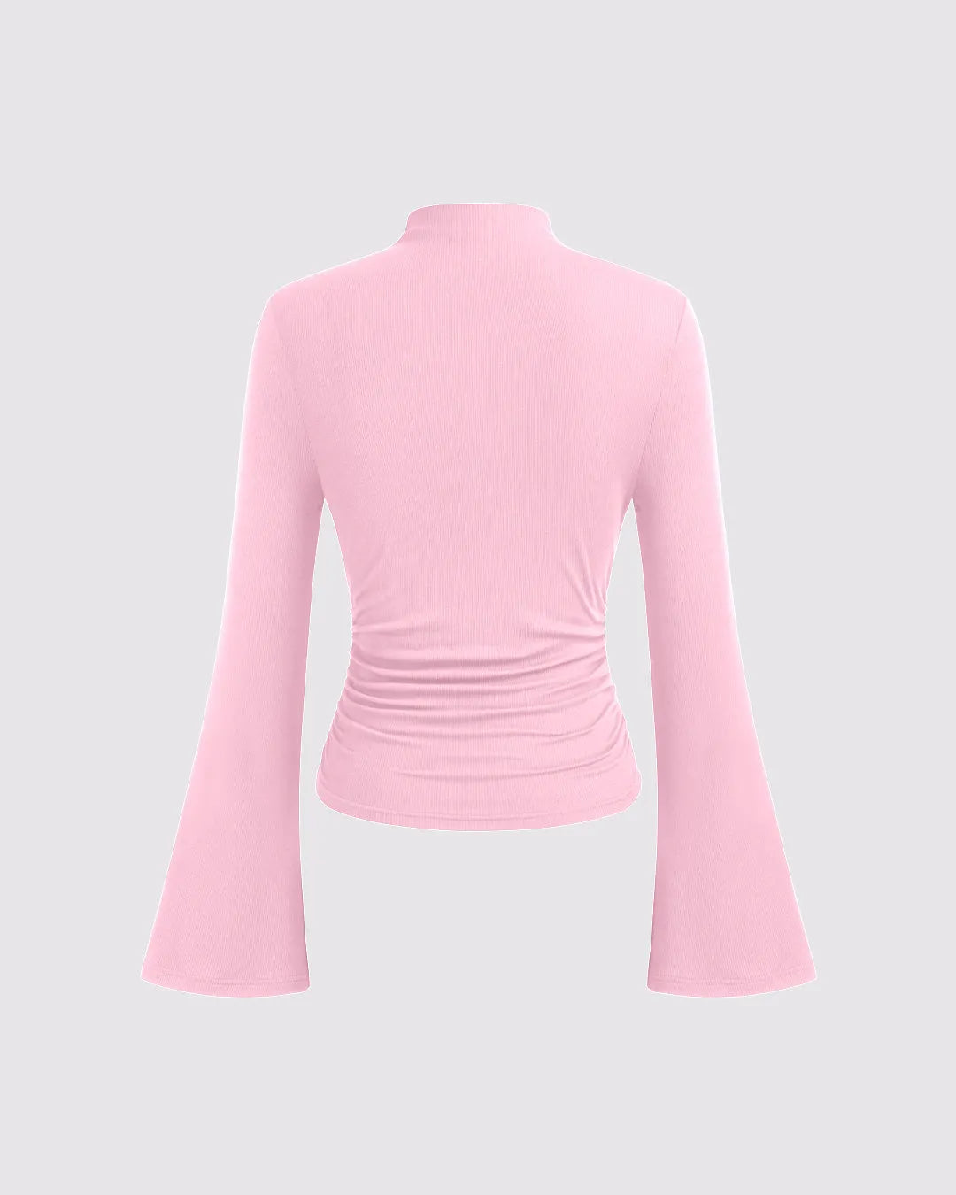 High Neck Ruched Long Sleeve Top In Pink