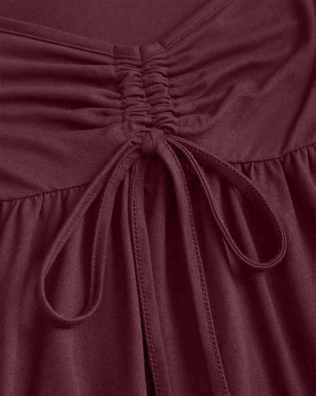 Loose Fit Long Sleeve Pleated Hem Casual Top in Maroon